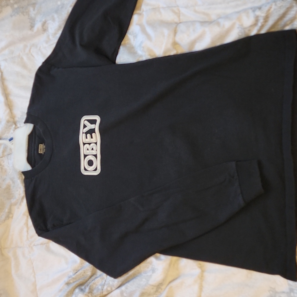 Obey Black Spell Out Logo Long Sleeve T Shirt